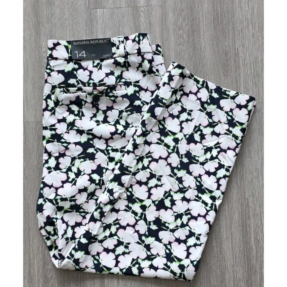 Banana Republic Avery Floral Ankle Pants Women Size 14 Mid Rise Stretch - Picture 10 of 16